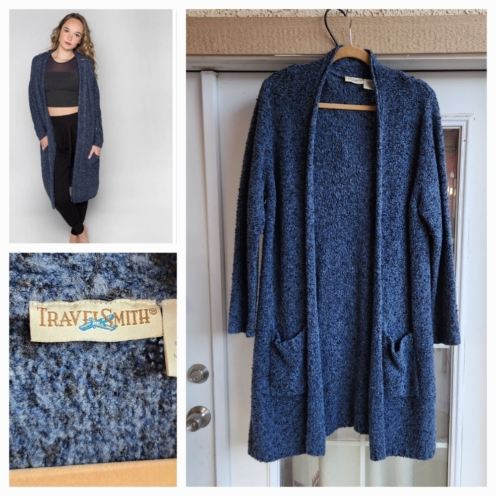 Travel Smith Blue Tweed‎ Knit Long Coat ,Cardigan